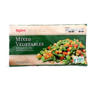 1 10 Oz Frozen Package Yields Cooked Mixed Vegetables (Corn, Lima Beans, Peas, Green Beans and Carrots, from Frozen, Fat Added in Cooking)