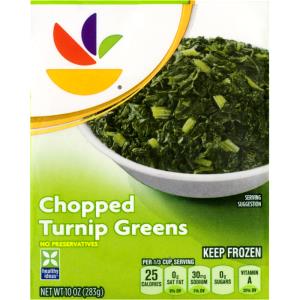1 10 Oz Frozen Package Yields Cooked Turnip Greens (from Frozen, Fat Not Added in Cooking)