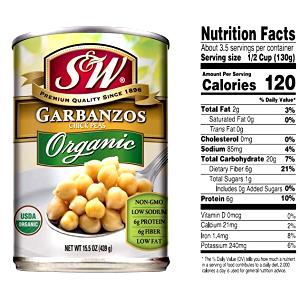 1/2 cup (130 g) Organic Garbanzo Beans (Chick Peas)
