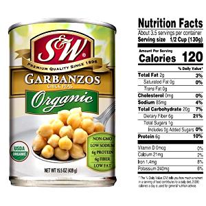 1/2 cup (130 g) Premium Organic Garbanzo Beans