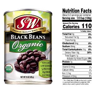 1/2 cup (130 g) Vegetarian Organic Black Beans