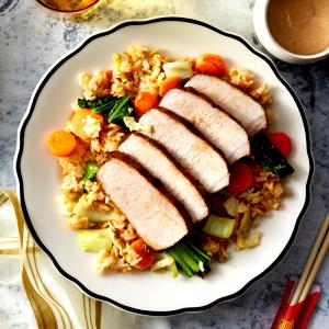 1/2 meal kit prepared (551 g) Cumin-Spiced Roast Pork with Vegetable Fried Rice