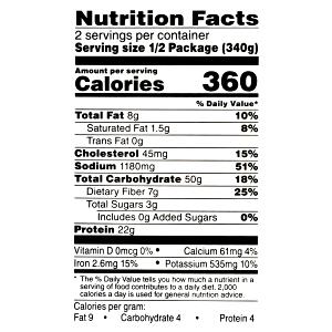 1/2 package (340 g) Southwestern Style Chicken Steam Meal