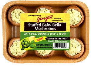 1/2 package (4 mushrooms) (120 g) Baby Bella Mushrooms Stuffed with Cheese Blend, Artichoke & Spinach