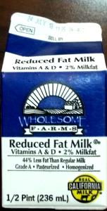 1/2 pint (236 ml) 2% Reduced Fat Milk