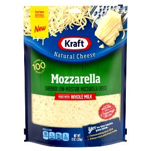 1/4 Cup Mozzarella Cheese, Whole Milk, Shredded