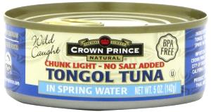 1/4 Cup Tuna In Water, Chunk Light Tongol, No Added Salt