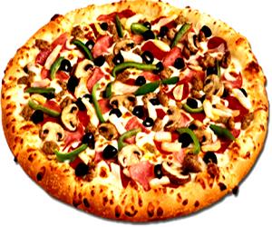 1/8 Pizza Large Extravaganzza: Pepperoni, Ham, Green Pepper, Onion, Black Olive, Mushroom, Sausage, Beef, Extra Cheese Feast Pizza