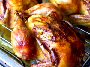 1 Bird Whole Chicken Meat and Skin (Cornish Game Hens, Roasted, Cooked)