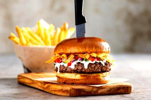 1 burger Chili Queso Beefy Burgers