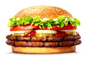 1 Burger King Double Beef Whopper With Cheese Double Cheeseburger with Tomato and/or Catsup on Bun