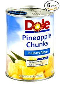 1 Chunk With Liquid Pineapple in Heavy Syrup (Cooked or Canned)