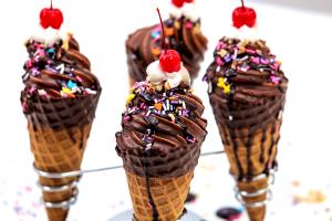 1 cone Waffle Cone Sundae with Chocolate & Reeses Cups