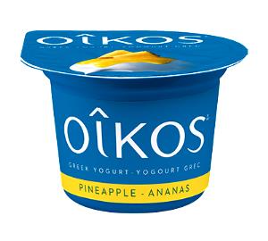 1 Container Oikos, Greek Yogurt, Single Serve, Fat Free Pineapple