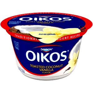 1 Container Oikos, Greek Yogurt, Single Serve, Traditional Coconut Vanilla