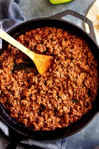 1 Cubic Inch Ground Beef with Tomato Sauce and Taco Seasonings On A Cornbread Crust
