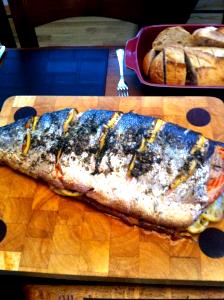 1 Cubic Inch, With Bone (yield After Bone Removed) Baked or Broiled Salmon (No Salt Added)