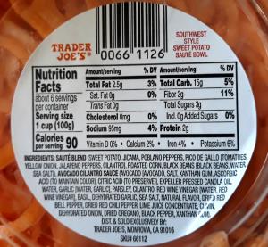 1 cup (100 g) Southwest Style Sweet Potato Sauté Bowl