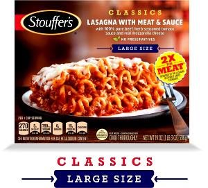 1 cup (215 g) Satisfying Servings Lasagna with Meat & Sauce (Family Size)