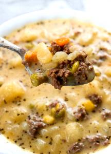 1 Cup Beef and Potatoes with Cream Sauce, White Sauce or Mushroom Soup-Based Sauce (Mixture)