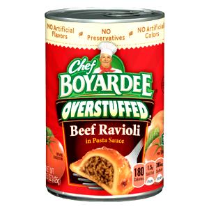 1 Cup Beef Ravioli, Overstuffed, Canned