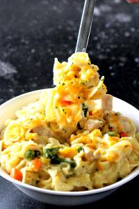 1 Cup Chicken or Turkey, Noodles and Vegetables in Cheese Sauce (Mixture)