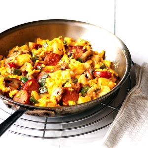 1 Cup Egg Omelet or Scrambled Egg with Sausage and Mushrooms