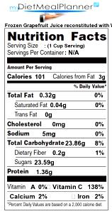 1 Cup Frozen Grapefruit Juice (Reconstituted with Water)