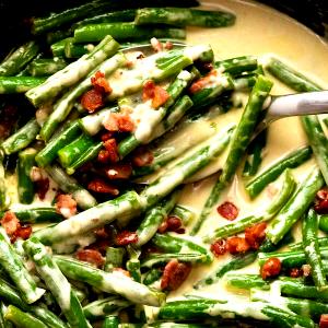 1 Cup Green String Beans Creamed or with Cheese Sauce (from Frozen)
