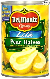 1 Cup Halves Pears (Solids and Liquids, Extra Light Syrup, Canned)