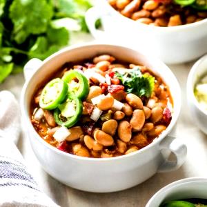 1 Cup Mexican Style Stewed Beans with Pork, Tomatoes and Chili Peppers (Frijoles A La Charra)