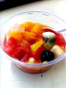 1 Cup Peach Pear Apricot Pineapple Cherry Fruit Salad (Solids and Liquids, Water Pack, Canned)
