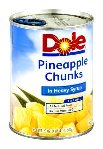 1 Cup Pineapple, Extra Heavy Syrup, Canned