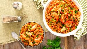 1 cup prepared (43 g) Brown Rice Jambalaya