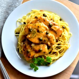 1 cup prepared Mediterranean Chicken with Angel Hair Pasta