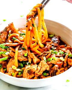 1 Cup Spicy Orange Chicken With Udon Noodles