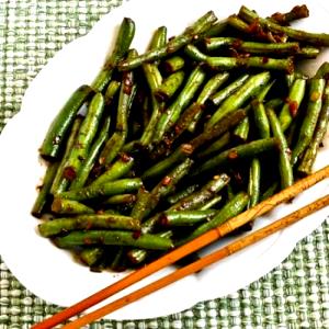 1 Cup Szechuan-Style Cooked Green String Beans (Fat Added in Cooking)