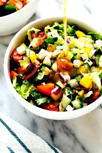 1 cup with 2 tbsp dressing (100 g) Greek Chopped Salad