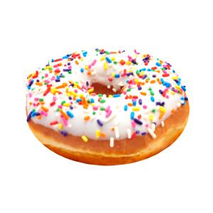 1 donut (94 g) White Cake Donut - Cherry Iced with Rainbow Sprinkles