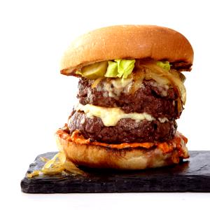 1 Double Cheeseburger Double Cheeseburger with Mayonnaise or Salad Dressing on Double-Decker Bun