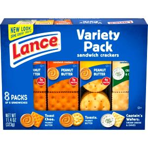 1 each (39 g) Variety Pack Crackers (Cheese Crackers with Peanut Butter, Toasty Crackers with Peanut Butter, Cheese Crackers with Cheddar Cheese)