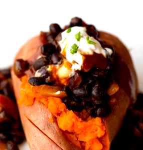 1 entree (387 g) Loaded BBQ Baked Sweet Potato with Black Beans & Shrimp