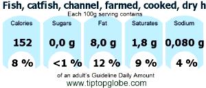 1 Fillet Farmed Channel Catfish (Cooked, Dry Heat)
