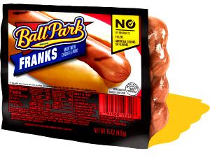 1 frank (45 g) Ball Game Treats (Chicken, Pork and Beef Franks)