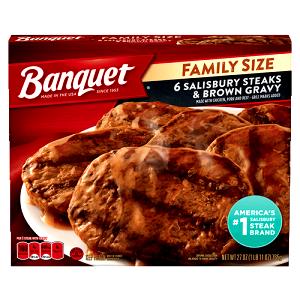 1 Frozen Family Size Package (6 Steaks) Salisbury Steak with Gravy (Mixture)