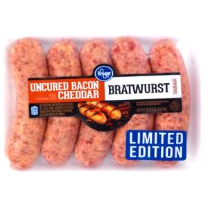 1 grilled link (78 g) Uncured Bacon Cheddar Bratwurst