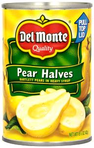 1 Half, With Liquid Pears (Solids and Liquids, Heavy Syrup Pack, Canned)