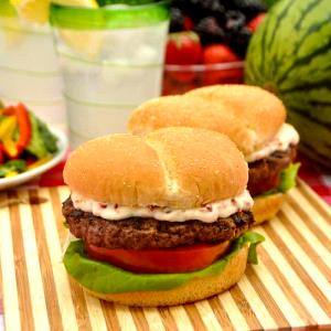 1 Hamburger Hamburger with Mayonnaise or Salad Dressing and Tomatoes on Bun