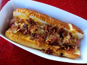 1 hot dog (161 g) Cheesy Bacon Pretzel Dog