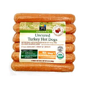 1 hot dog (43 g) Organic Uncured Turkey Hot Dogs